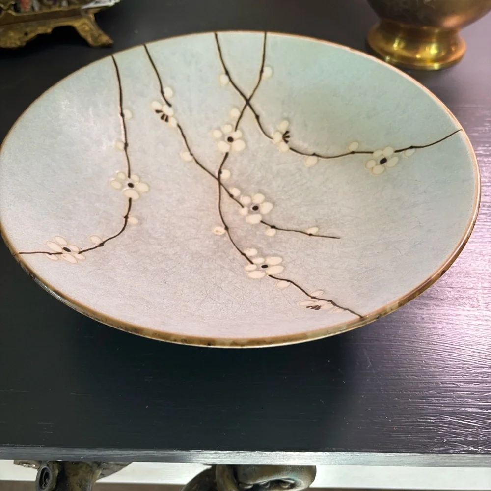 Japense Sakura Hand-Painted Cherry Blossom Ceramic Bowl Pale blue - Picture 1 of 8